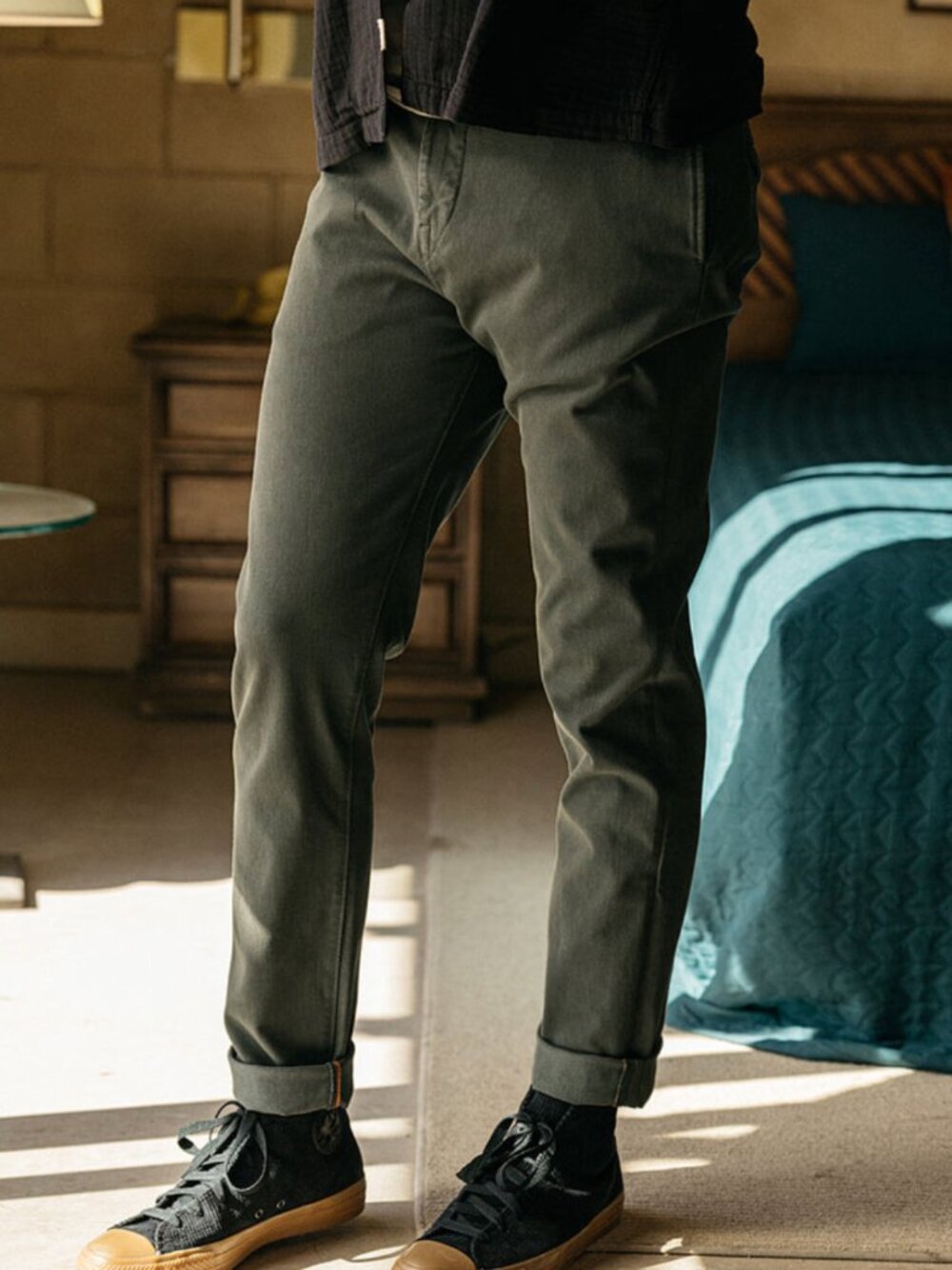 Military Green Denit® Stretch Chino in "Axe" by Hiroshi Kato - Picture 3 of 5